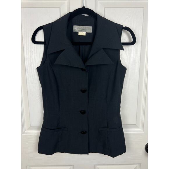 90s Y2K Cocorita Gerolamo Black Preppy Collared Suit Vest Heart Buttons 0 XXS - Picture 8 of 9